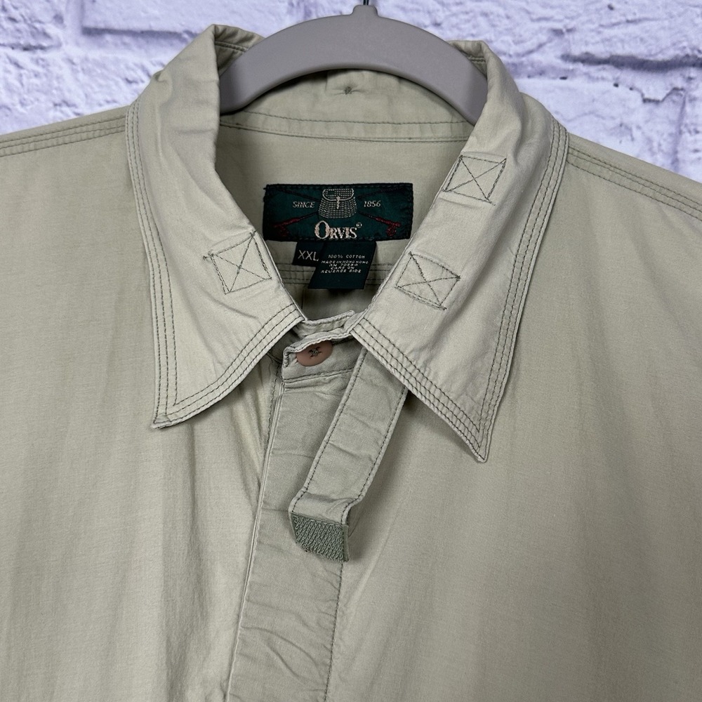 VTG 80s Orvis Shirt Men XXL Green Cotton Fishing Chin Strap Roll Tab Long Sleeve - Picture 3 of 12
